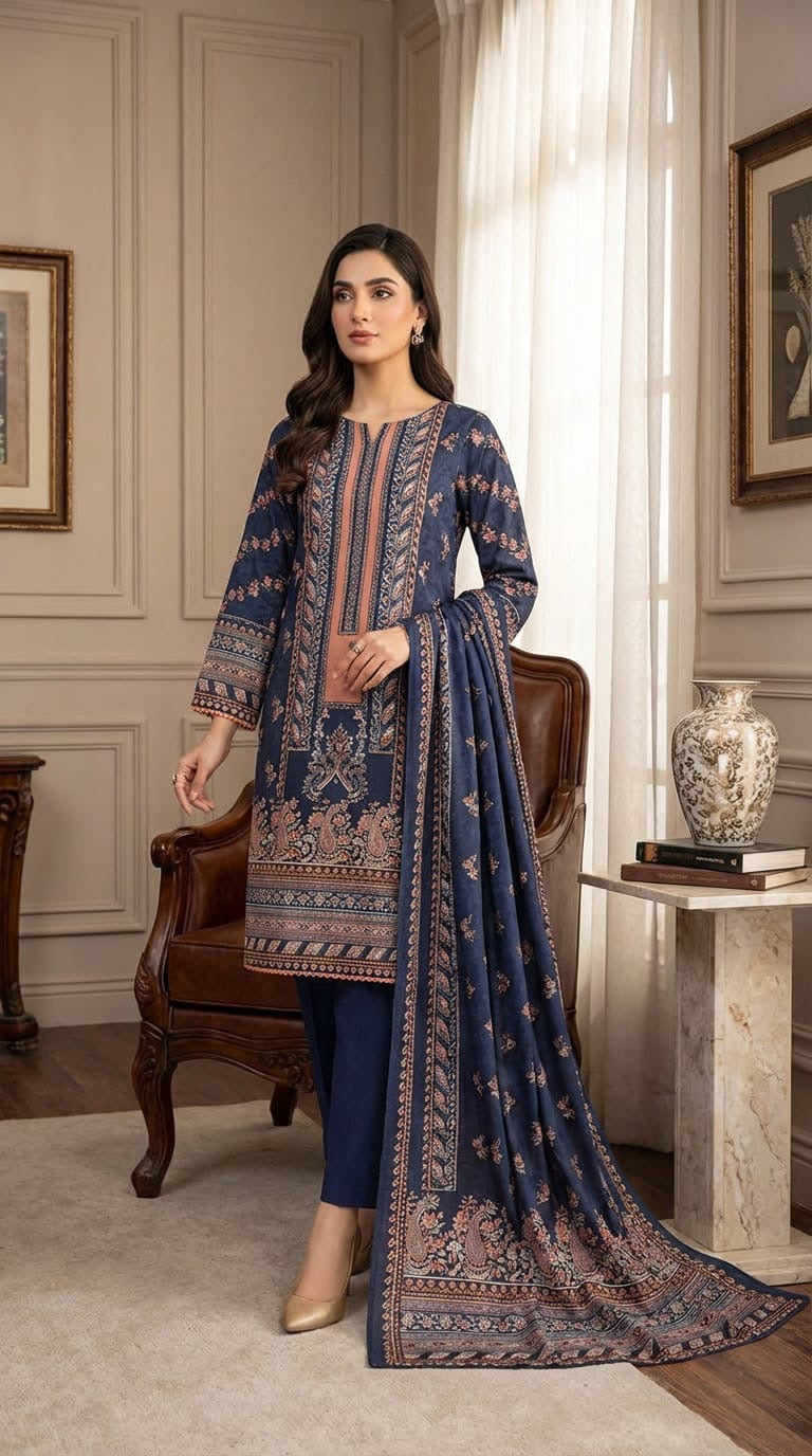Edenrobe brand Ladies 3 Piece Lawn Suit – Unstitched – Summer Collection