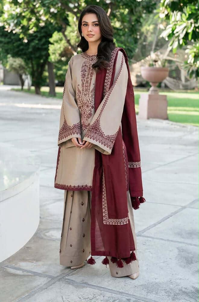 Premium 3-Piece Embroidered Dhanak Collection ()