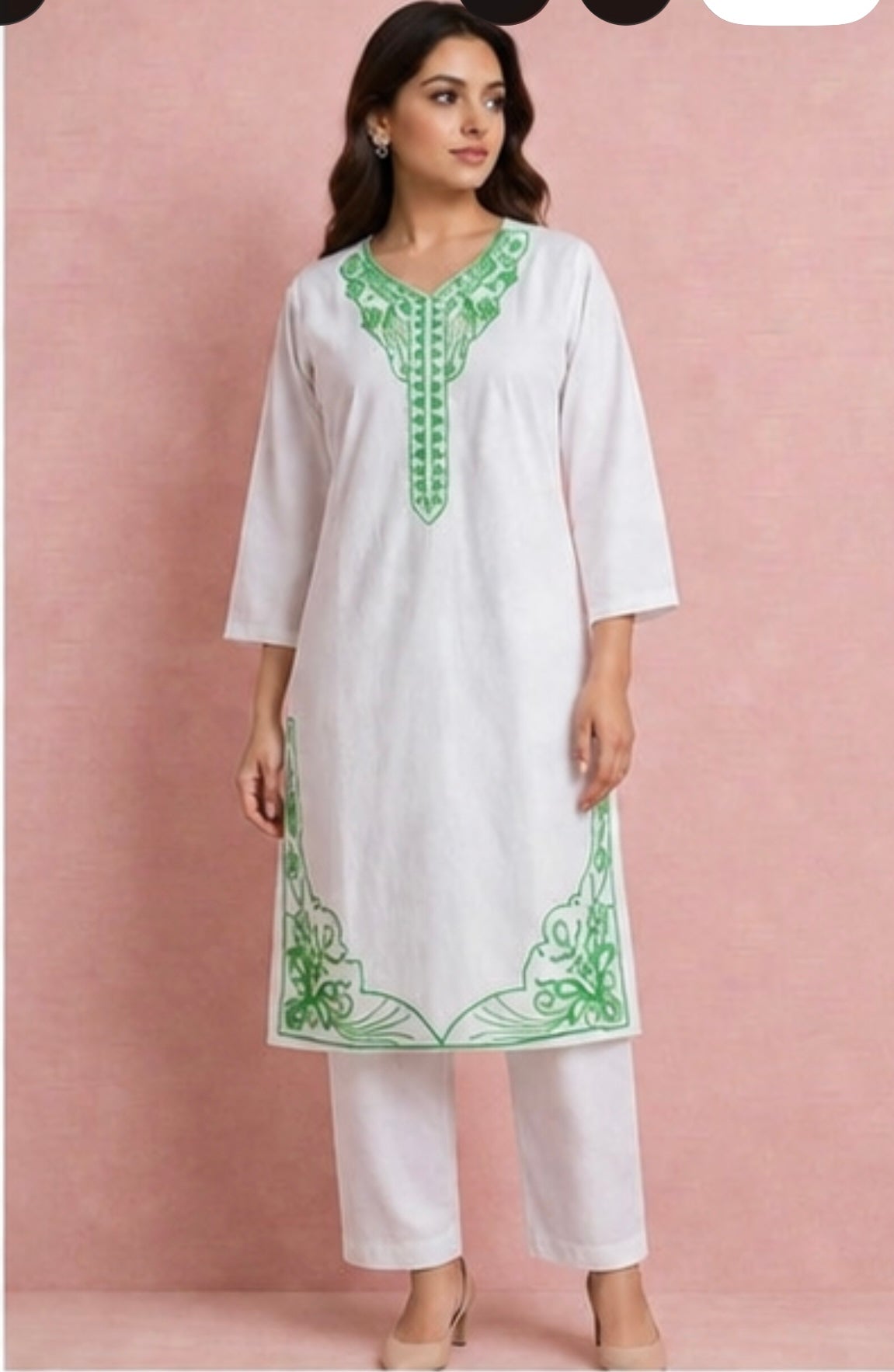 Green Embroidered 2 Piece Suit – White (Ready to Wear)