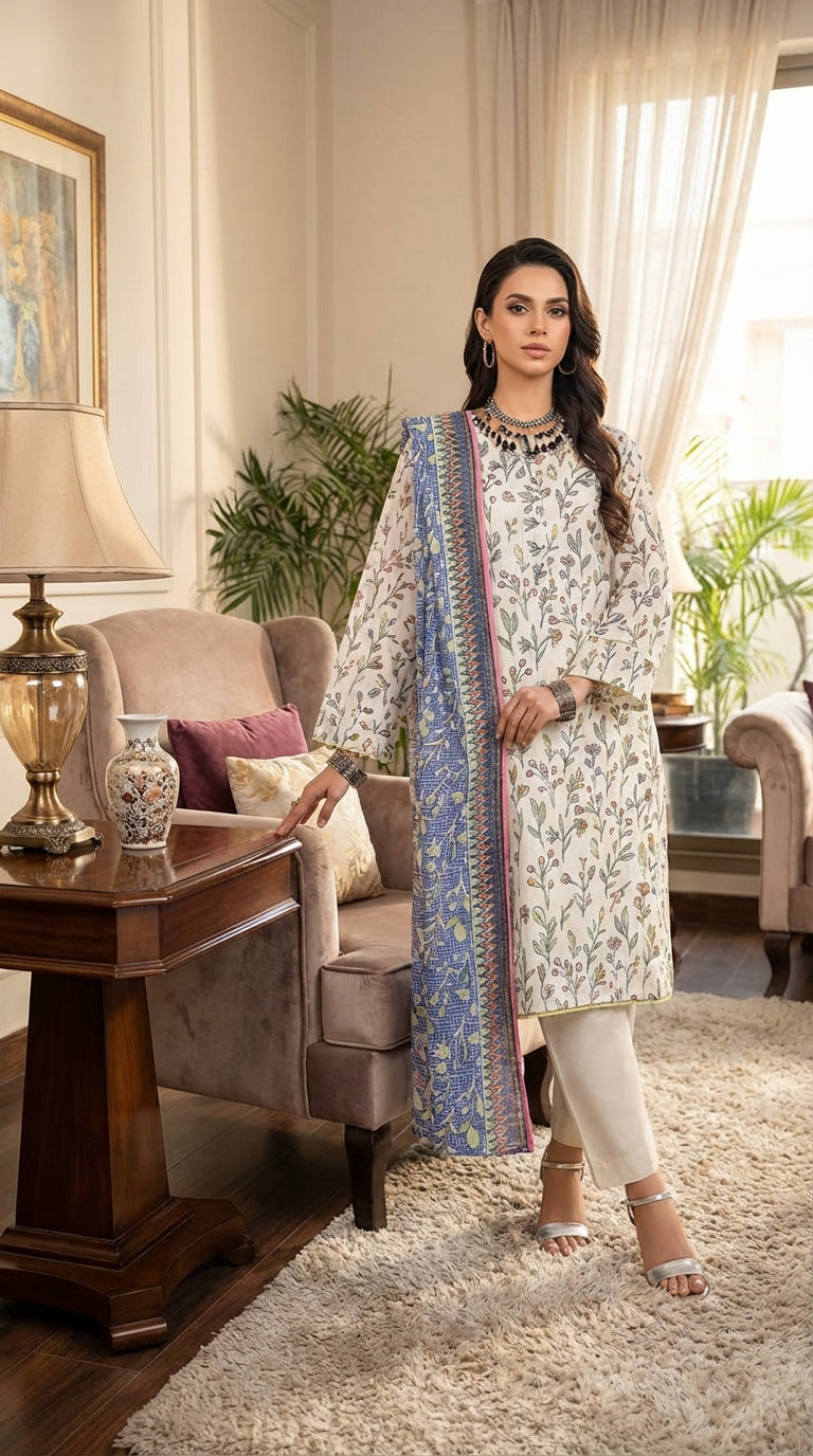 Zesh brand Ladies 3 Piece Lawn Suit – Unstitched – Summer Collection