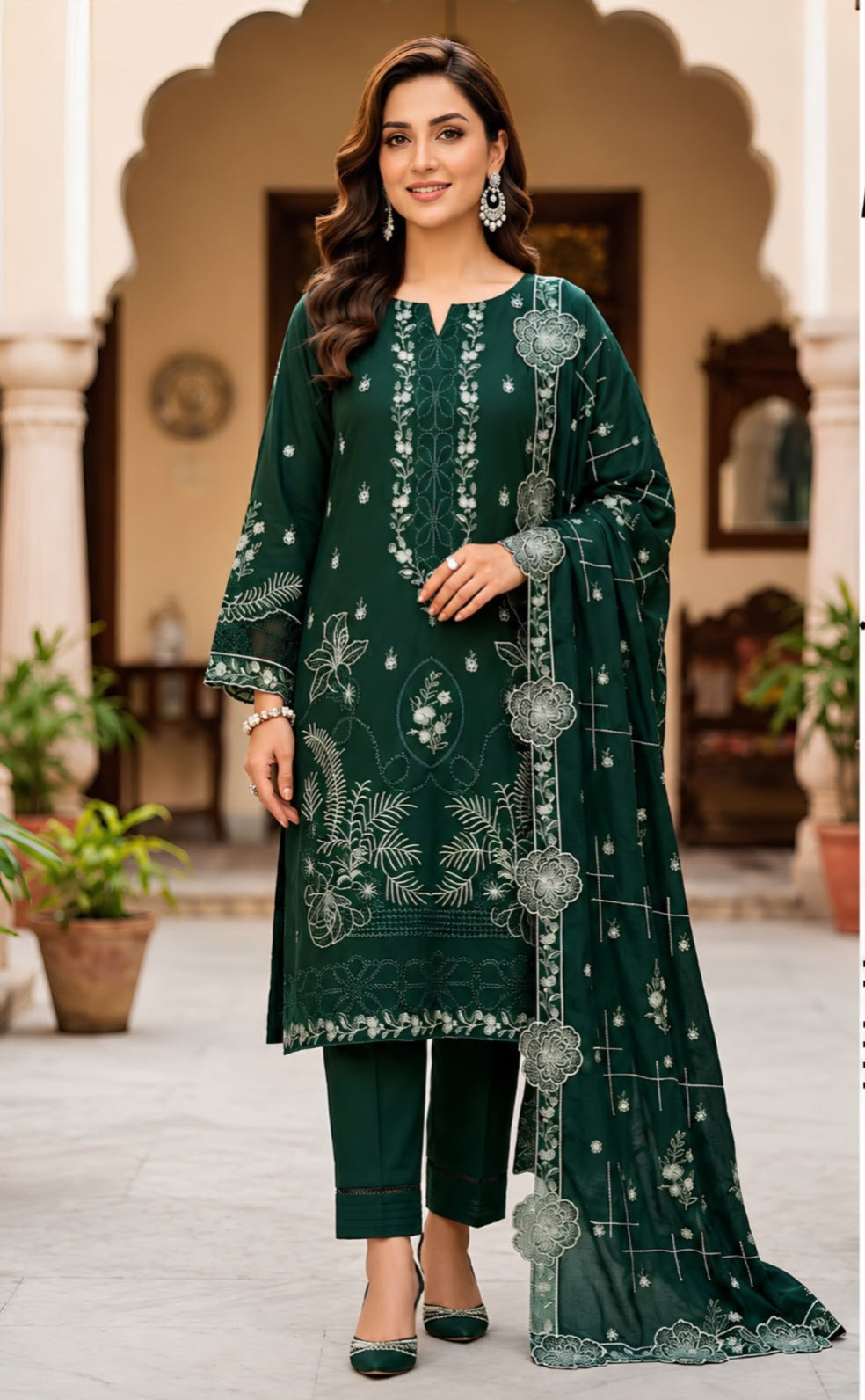 Premium 3-Piece Embroidered Dhanak Collection ()