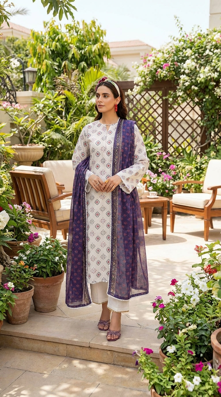 Zesh brand Ladies 3 Piece Lawn Suit – Unstitched – Summer Collection