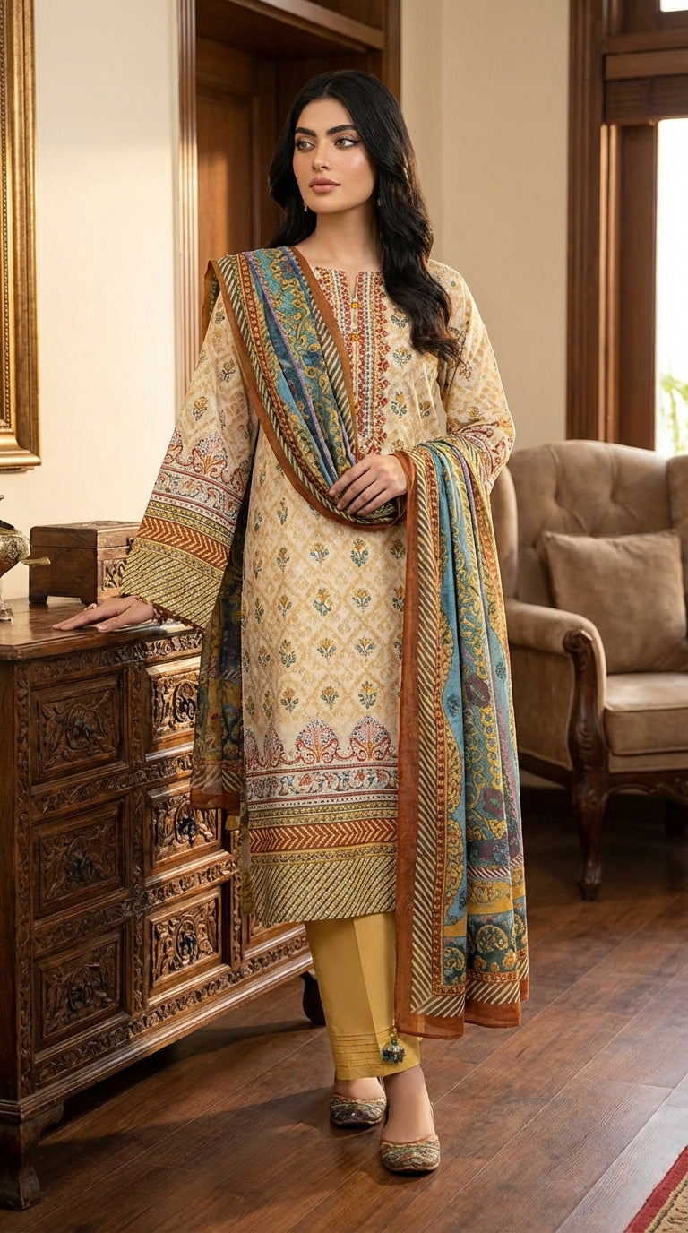Sana safinaz brand Ladies 3 Piece Lawn Suit – Unstitched – Summer Collection