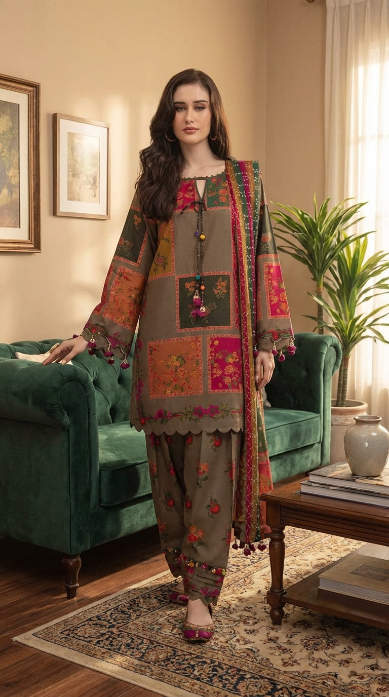 Bin saeed brand Ladies 3 Piece Lawn Suit – Unstitched – Summer Collection
