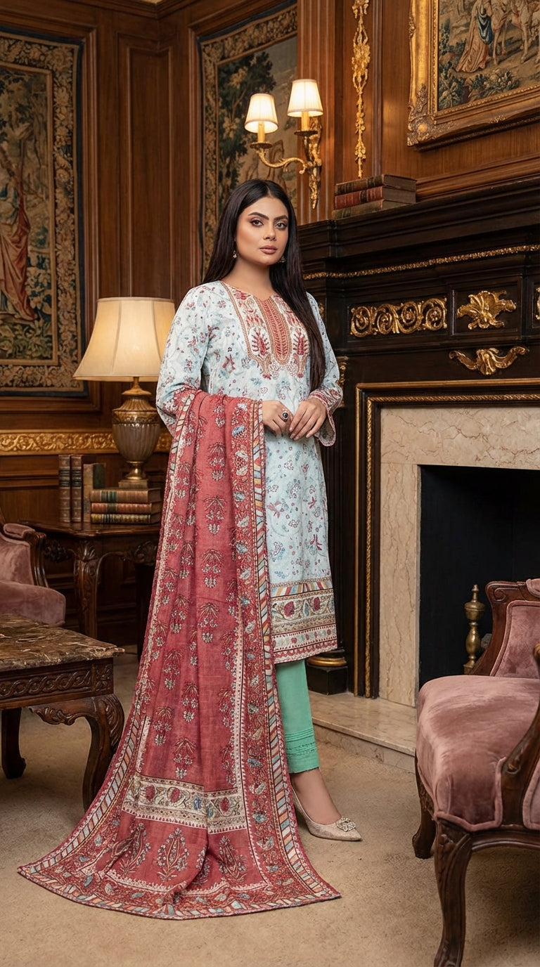 Sana safina brand Ladies 3 Piece Lawn Suit – Unstitched – Summer Collection