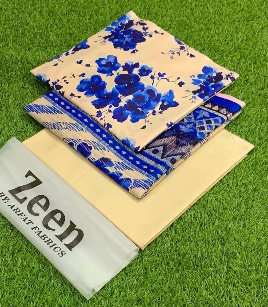 Zeen  unstitched lawn 3 pc