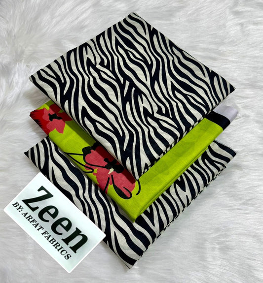 Zeen  unstitched lawn 3 pc