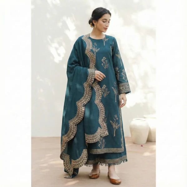 Premium 3-Piece Embroidered Dhanak Collection