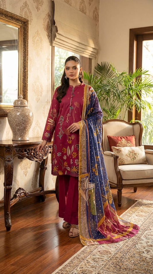 Ghania  brand  Ladies 3 Piece Lawn Suit – Unstitched – Summer Collection