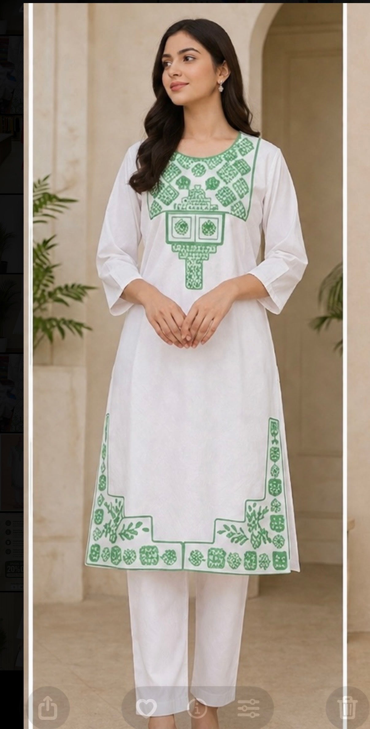 Green Embroidered 2 Piece Suit – White (Ready to Wear)