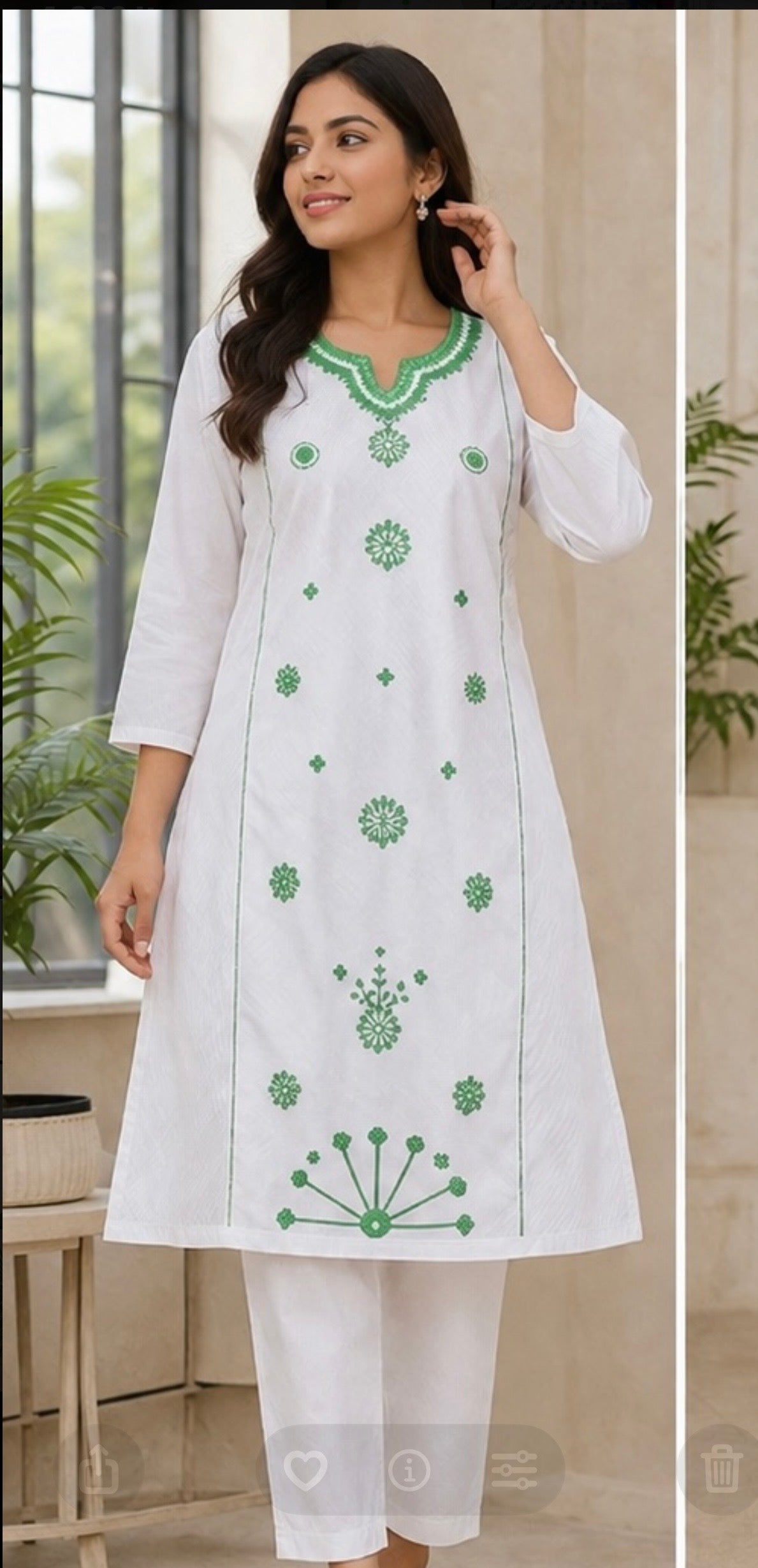 Green Embroidered 2 Piece Suit – White (Ready to Wear)