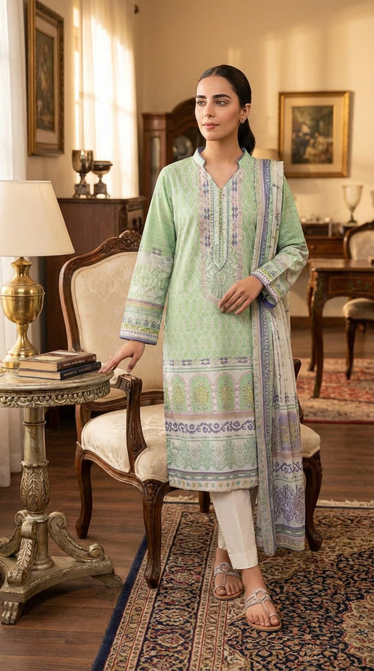 Ghania  brand  Ladies 3 Piece Lawn Suit – Unstitched – Summer Collection