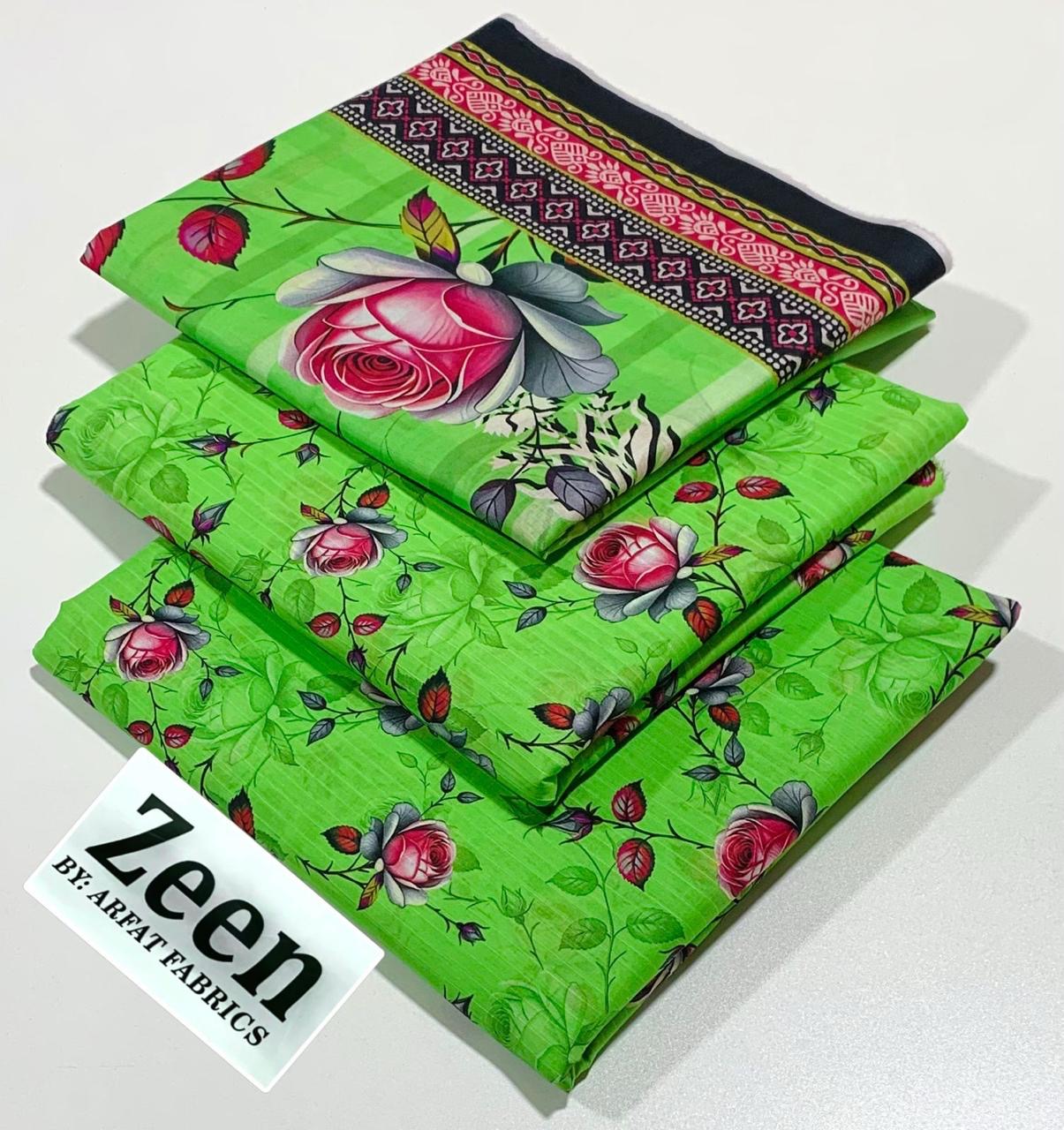 Zeen  unstitched lawn 3 pc