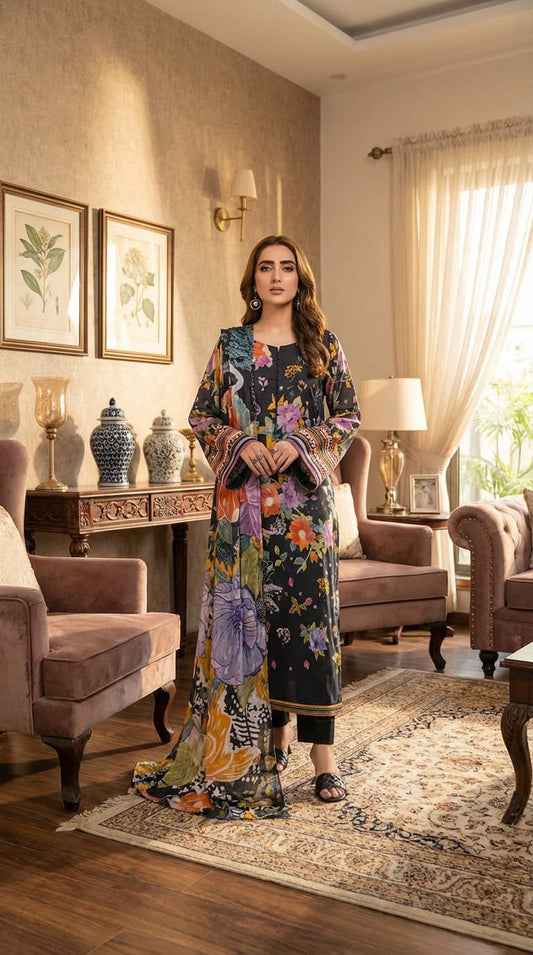 Ghania  brand  Ladies 3 Piece Lawn Suit – Unstitched – Summer Collection