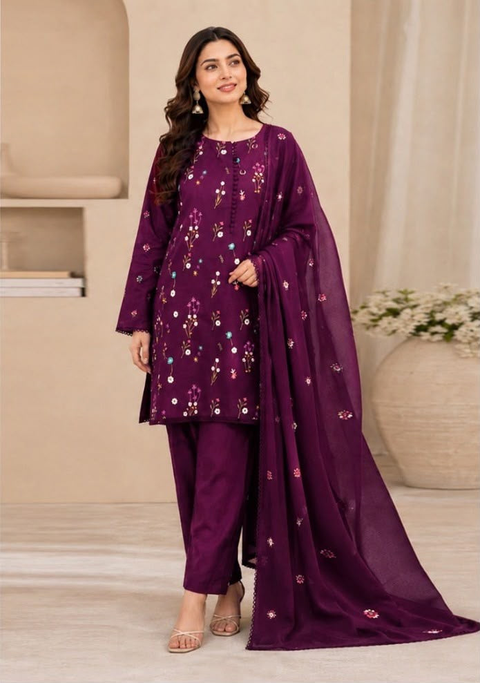 Premium 3-Piece Embroidered Dhanak Collection