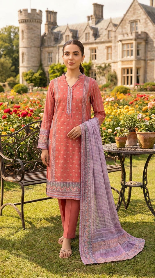 Ghania  brand  Ladies 3 Piece Lawn Suit – Unstitched – Summer Collection