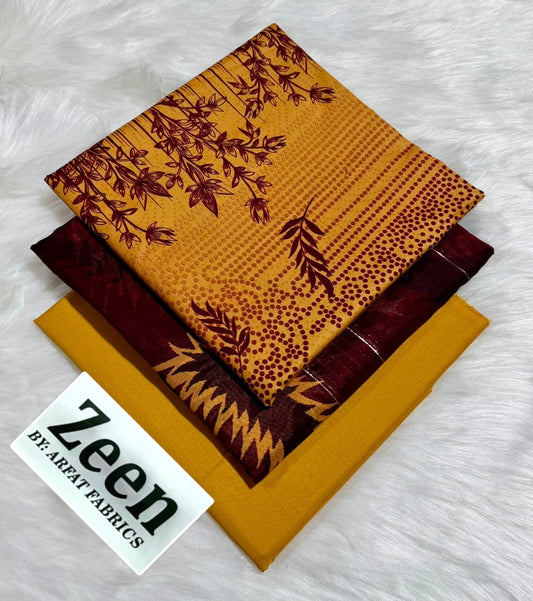 Zeen  unstitched lawn 3 pc