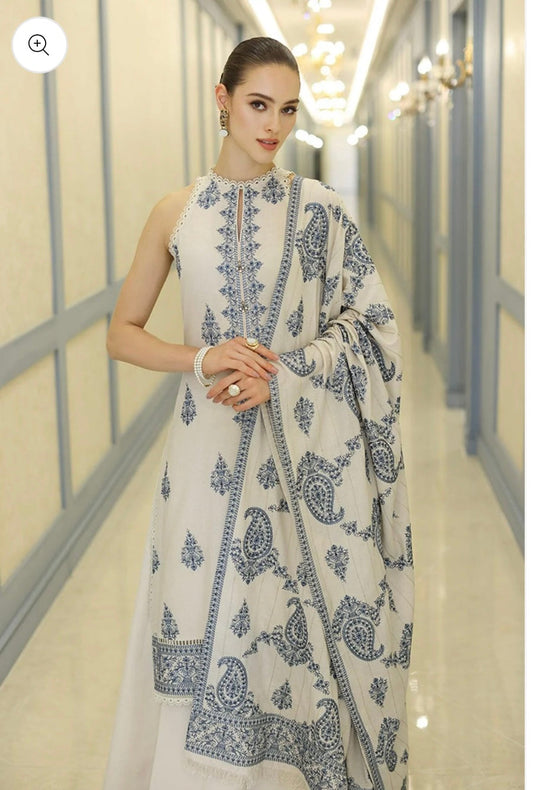 BAREEZE WINTER DHANAK UNSTITCHED 3PC WITH HEAVY EMBROIDERED SHAWL