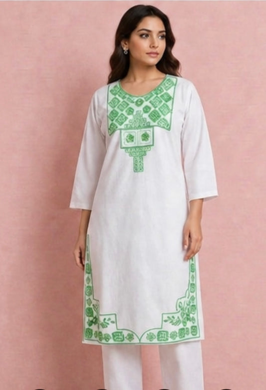 Green Embroidered 2 Piece Suit – White (Ready to Wear)