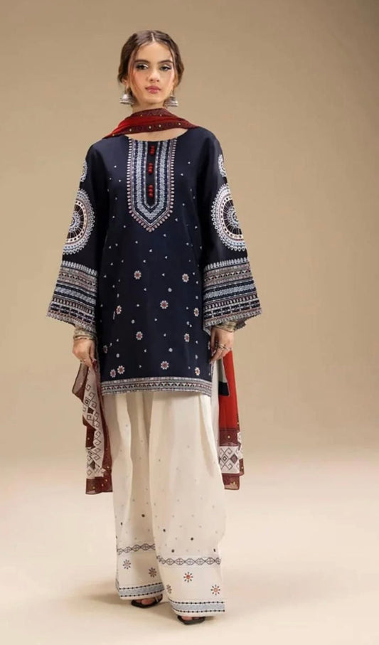 BAROQUE UNSTITCHED 3PC DHANAK EMBROIDERED WITH DIGITAL PRINT SHAWL