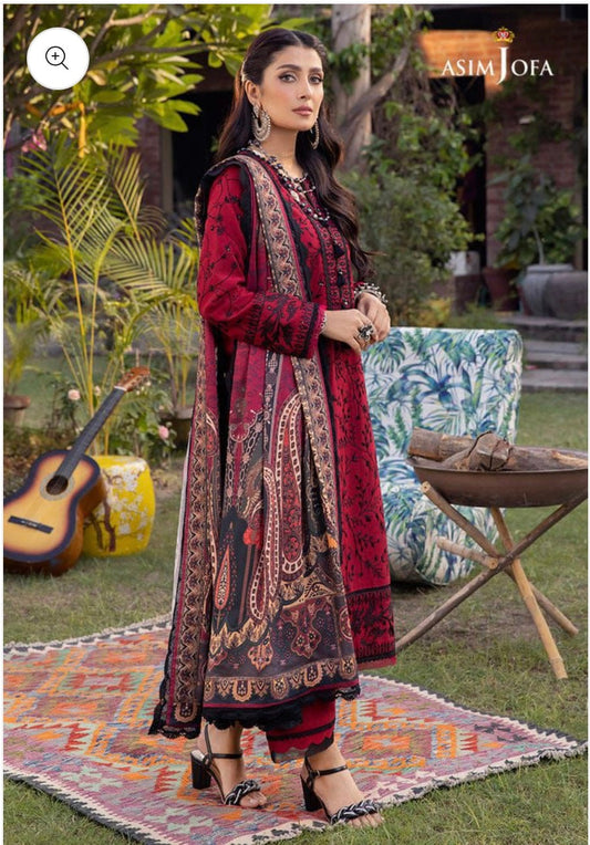 ASIM JOFA EMBROIDED LAWN 3PC WITH SOFT SWISS DIAMOND VOIL DUAPATTA
