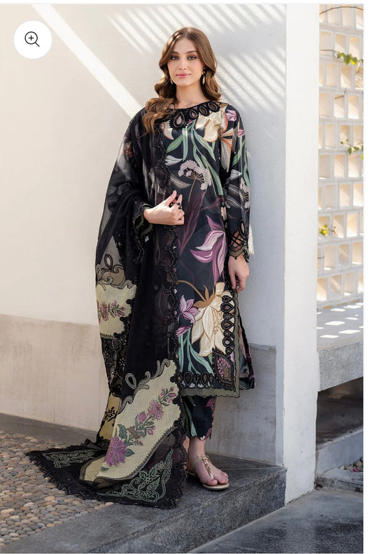 BAROQUE UNSTITCHED LAWN 3PC PATCHES WITH 4 SIDE LACE AND CHIFFON DUPATTA