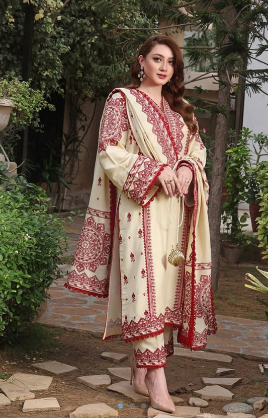 Aneela unstiched winter  dhanak embriodered 3 PC