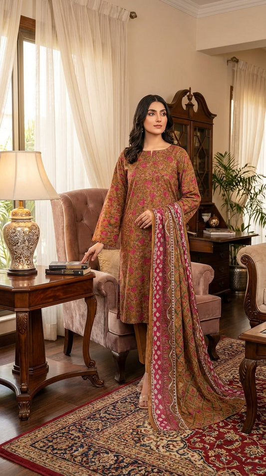 Fizza noor ladies 3 Piece Lawn Suit – Unstitched – Summer Collection