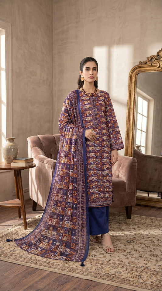 Zesh brand  Ladies 3 Piece Lawn Suit – Unstitched – Summer Collection
