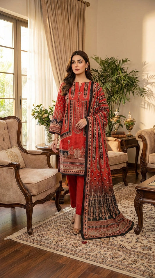 Bareeze brand  Ladies 3 Piece Lawn Suit – Unstitched – Summer Collection