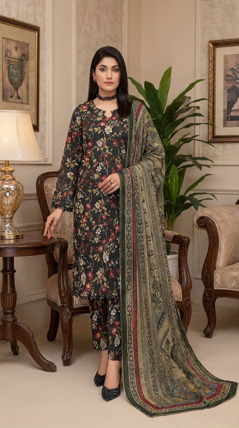 Fizza noor ladies 3 Piece Lawn Suit – Unstitched – Summer Collection