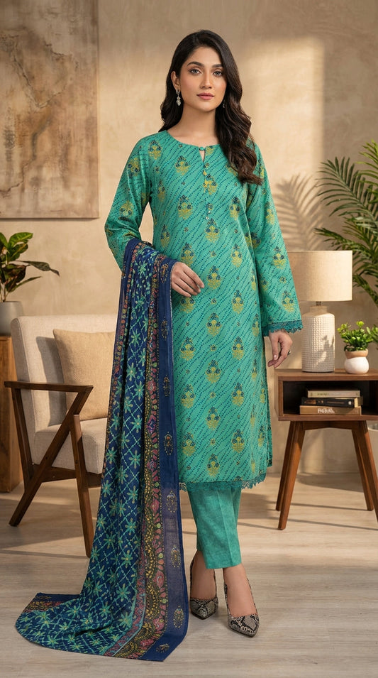 Fizza noor ladies 3 Piece Lawn Suit – Unstitched – Summer Collection