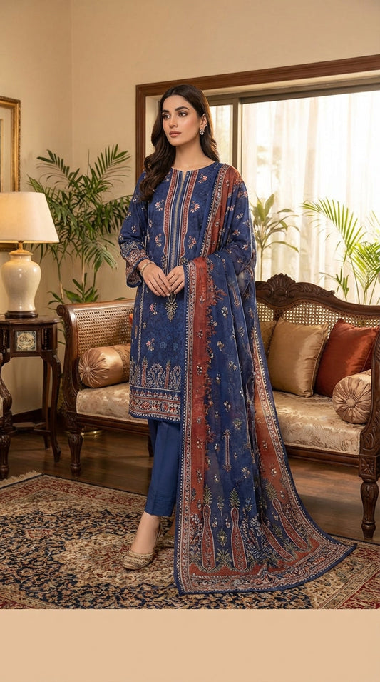 Bareeze brand  Ladies 3 Piece Lawn Suit – Unstitched – Summer Collection