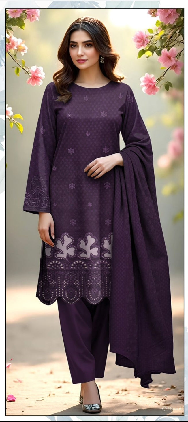 Premium 3-Piece Embroidered Dhanak Collection
