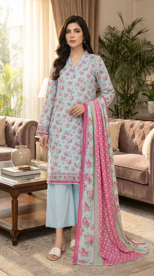 Fizza noor ladies 3 Piece Lawn Suit – Unstitched – Summer Collection