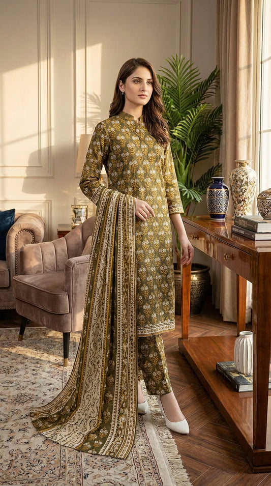 Fizza noor ladies 3 Piece Lawn Suit – Unstitched – Summer Collection