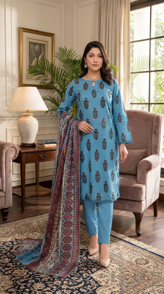 Fizza noor ladies 3 Piece Lawn Suit – Unstitched – Summer Collection