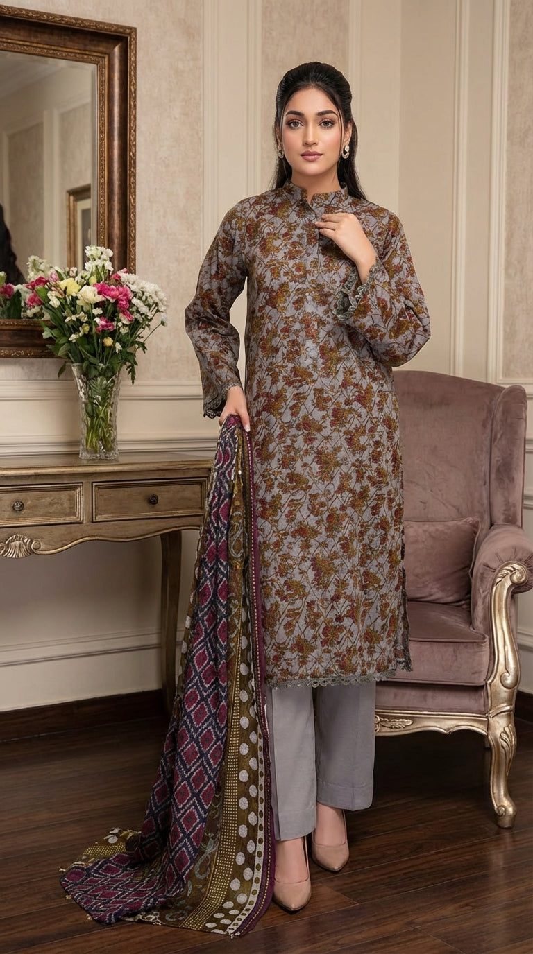 Fizza noor ladies 3 Piece Lawn Suit – Unstitched – Summer Collection