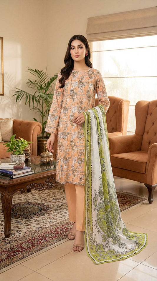 Fizza noor ladies 3 Piece Lawn Suit – Unstitched – Summer Collection