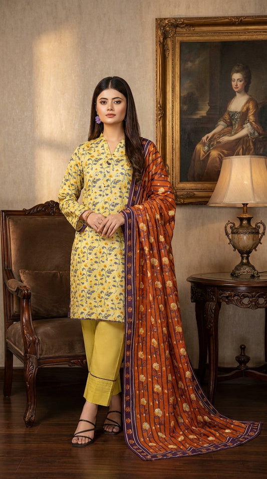 Fizza noor ladies 3 Piece Lawn Suit – Unstitched – Summer Collection