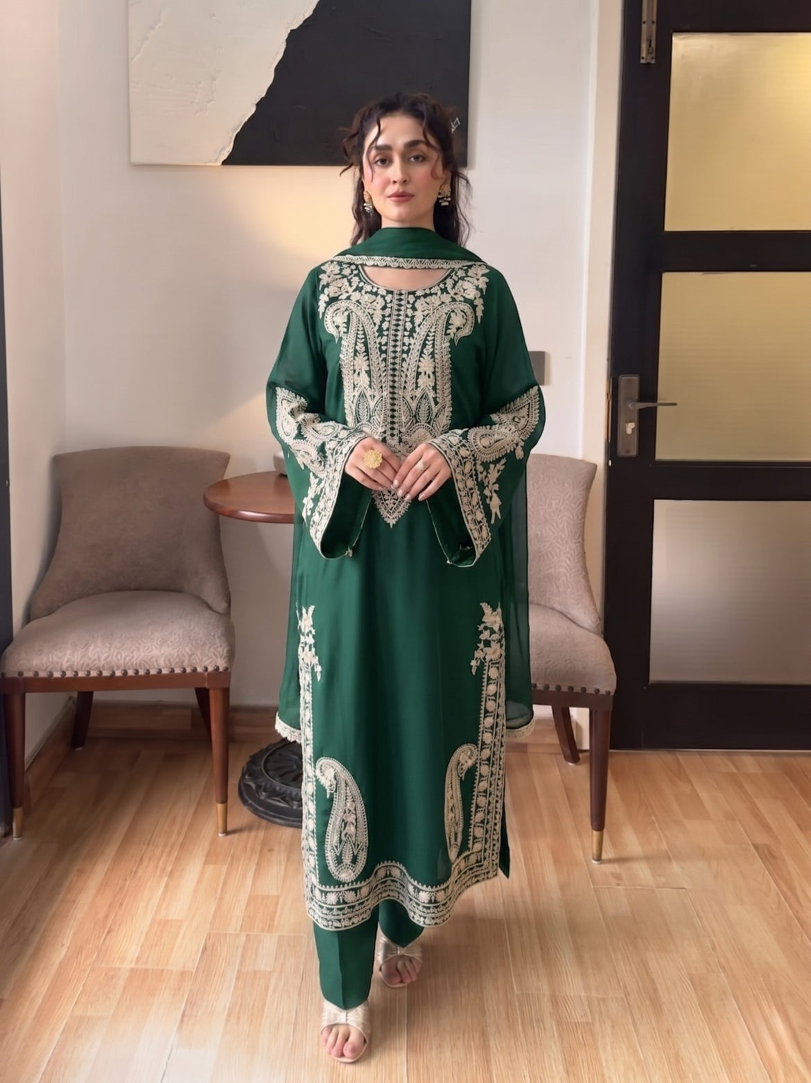 Premium 3-Piece Embroidered Dhanak Collection ) ()